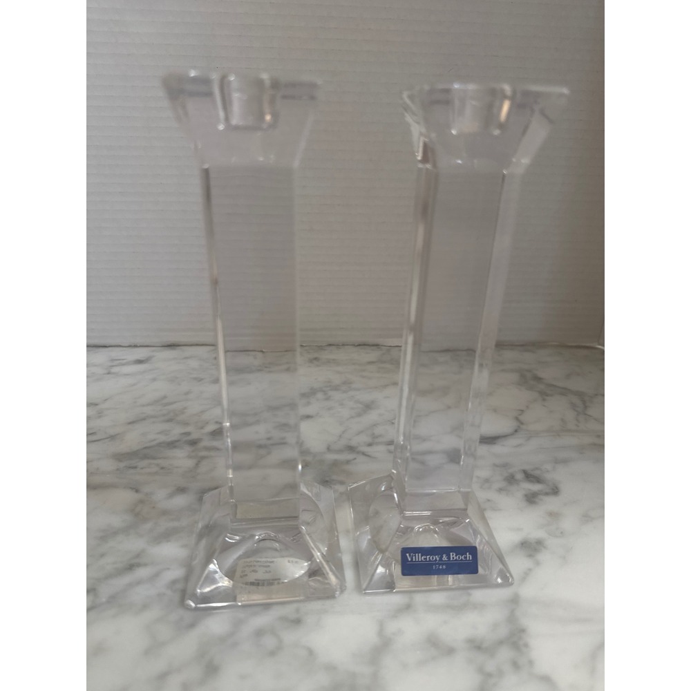 Villeroy & Boch Pisa 24% Lead Crystal Candlesticks Set of 2 Made in Austria 8"